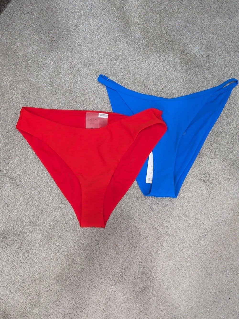 NEW With Tags. Womans' Bright Red/Orange & Blue Bikini Bottoms